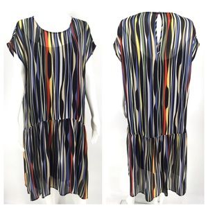 ANNE KLEIN Dress 14 Striped Drop Waist Georgette